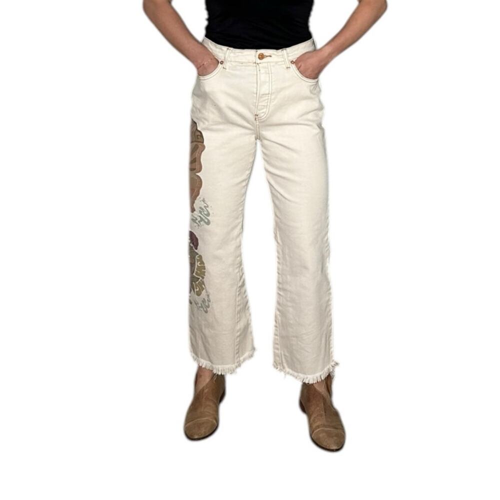 FREE PEOPLE We The Free Rising Sun Jean Cream White High Rise Button Fly Size 27